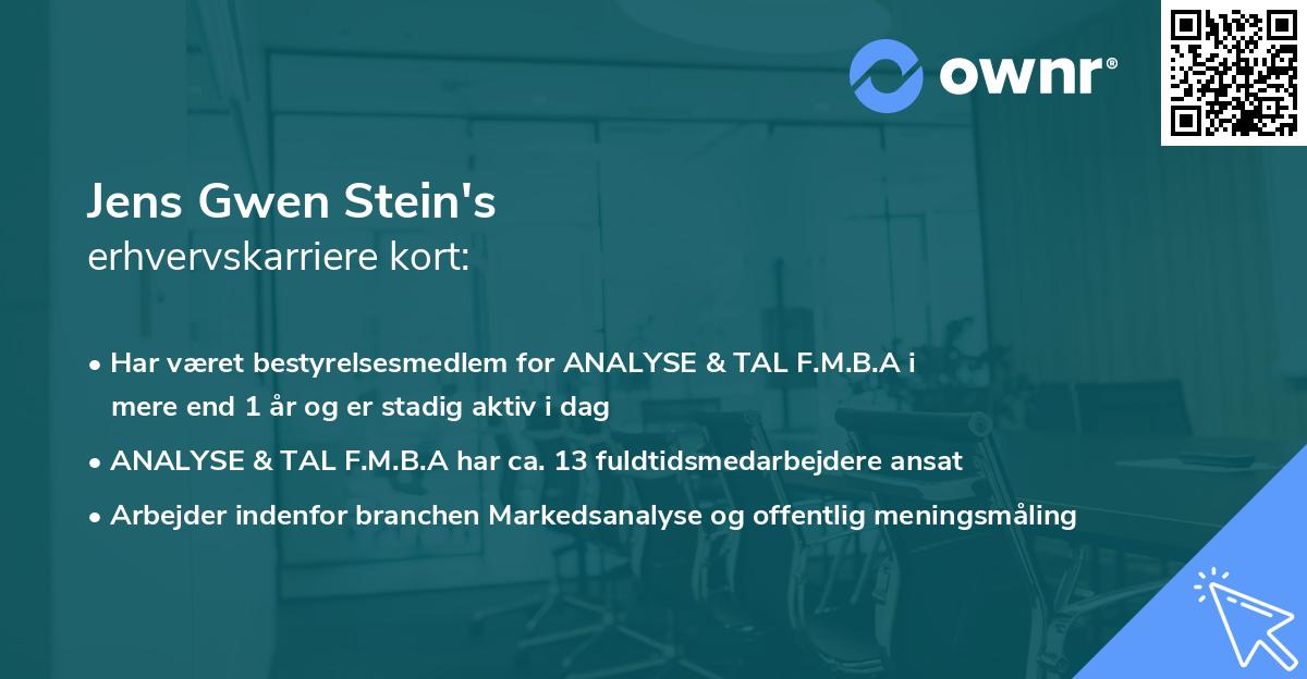 Jens Gwen Stein's erhvervskarriere kort