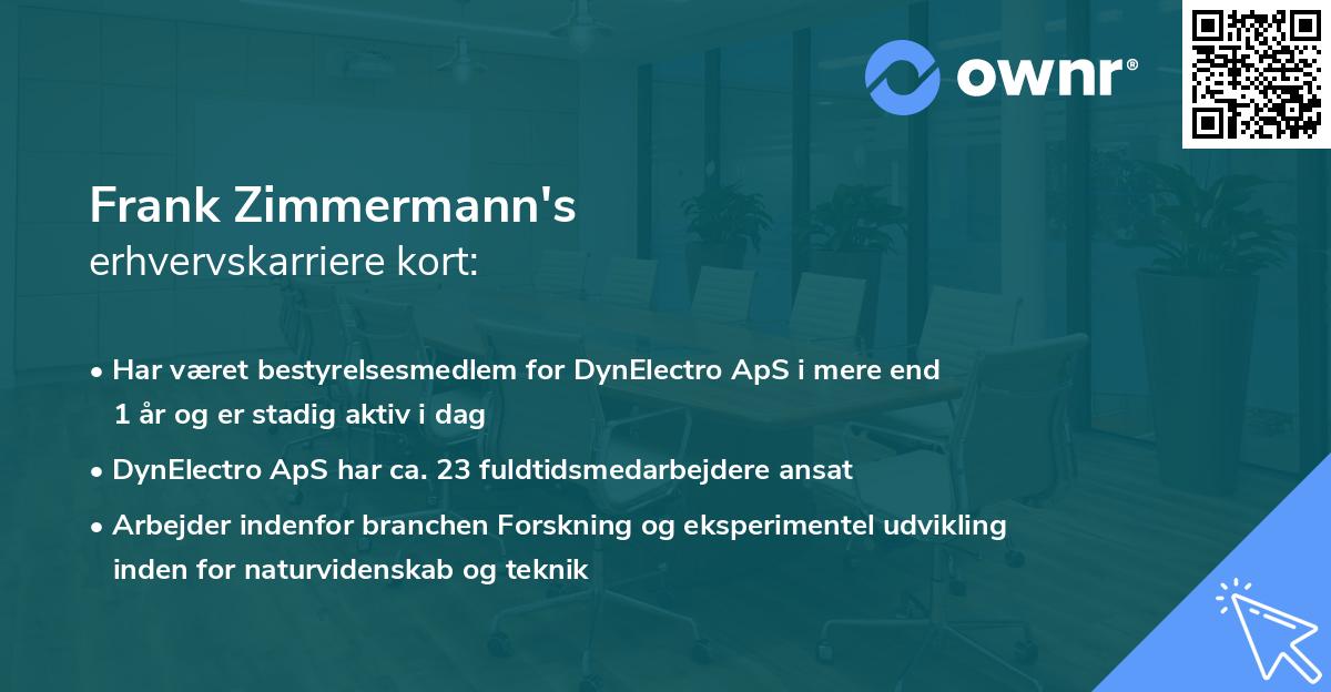 Frank Zimmermann's erhvervskarriere kort