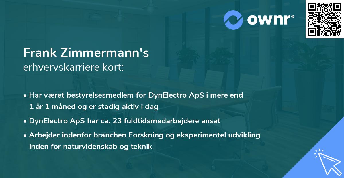 Frank Zimmermann's erhvervskarriere kort