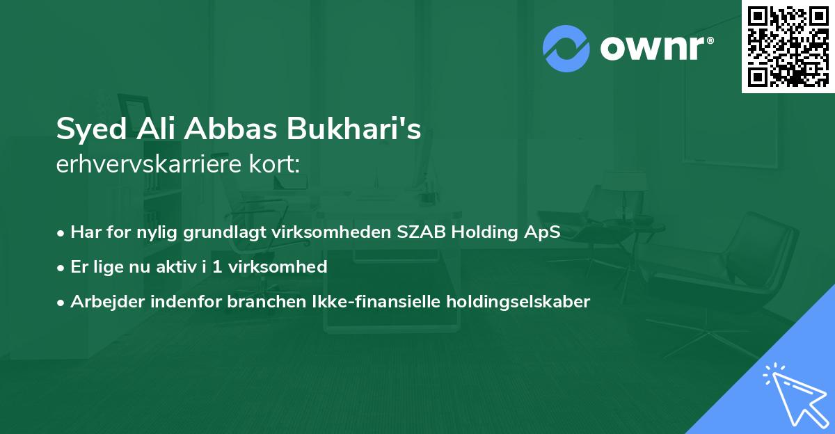Syed Ali Abbas Bukhari's erhvervskarriere kort