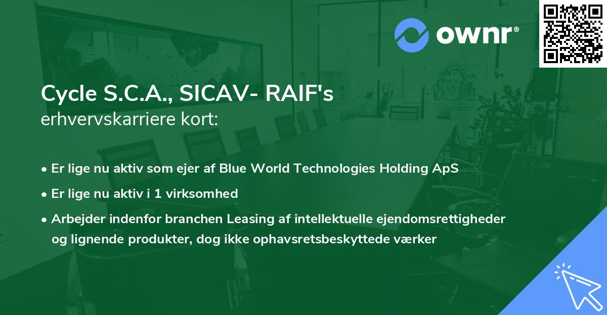 Cycle S.C.A., SICAV- RAIF's erhvervskarriere kort