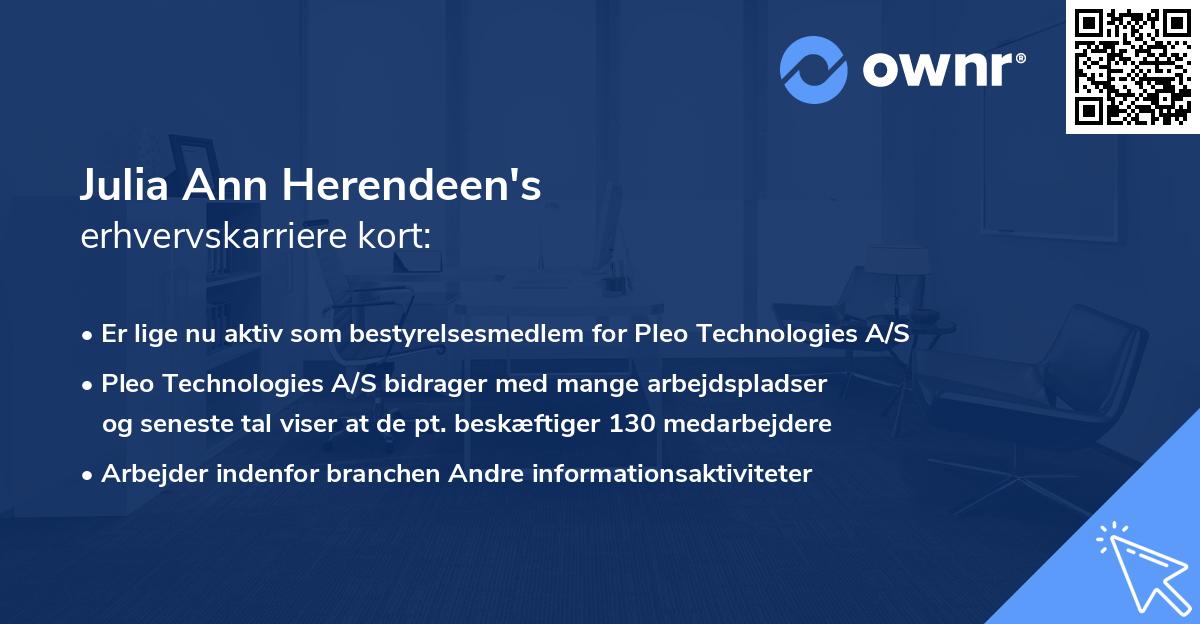 Julia Ann Herendeen's erhvervskarriere kort