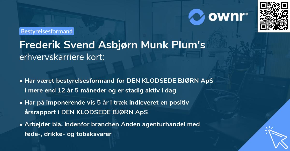 Frederik Svend Asbjørn Munk Plum's erhvervskarriere kort