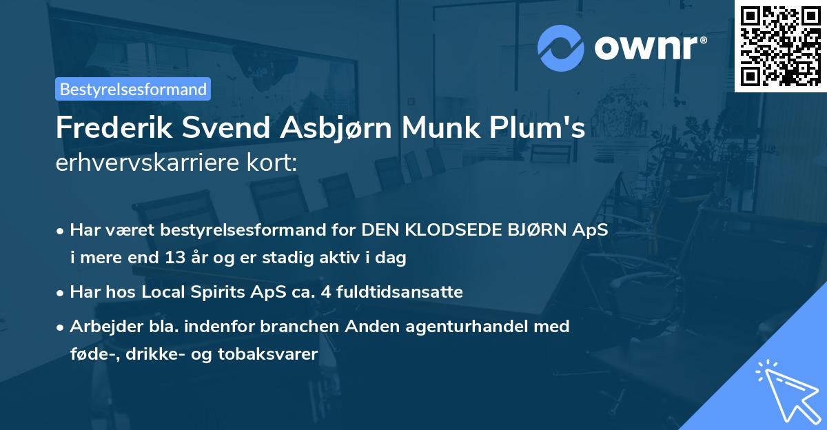 Frederik Svend Asbjørn Munk Plum's erhvervskarriere kort