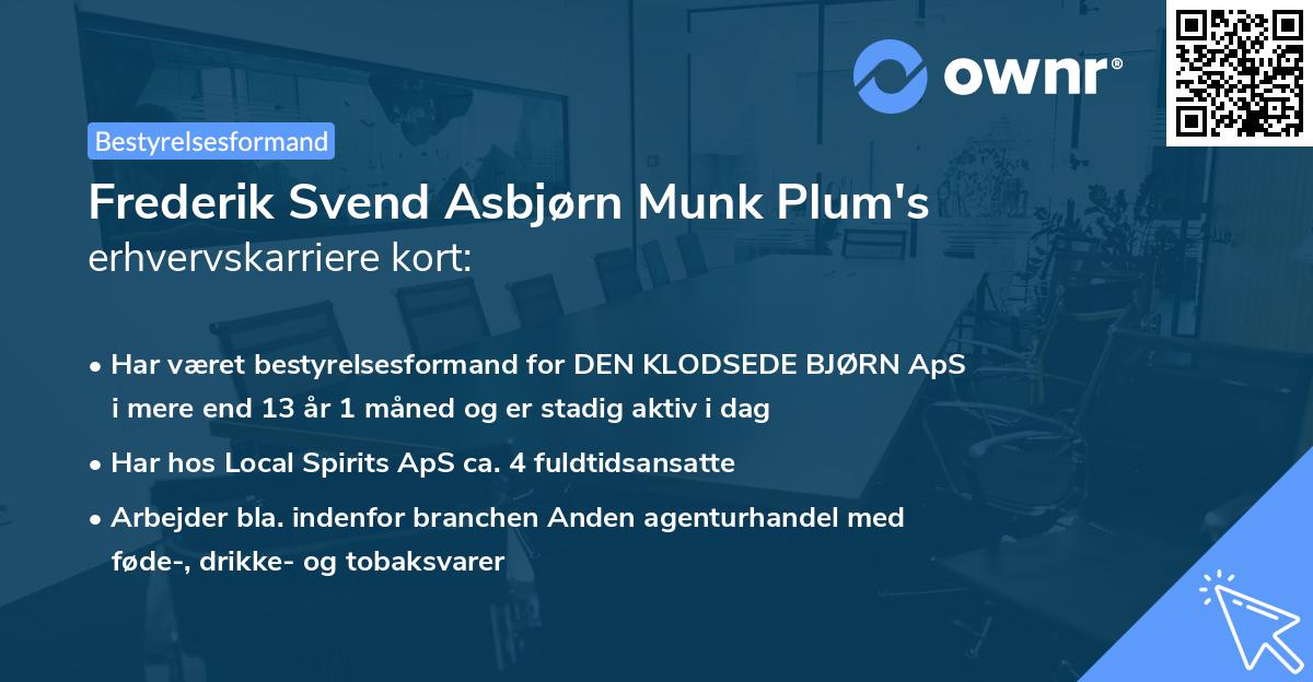 Frederik Svend Asbjørn Munk Plum's erhvervskarriere kort