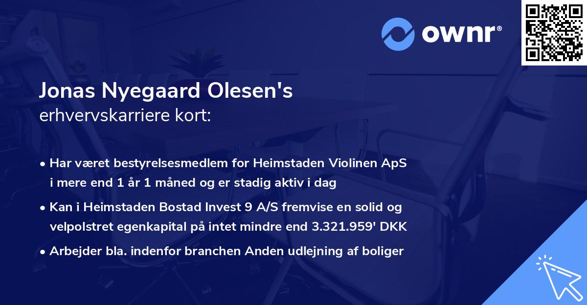 Jonas Nyegaard Olesen's erhvervskarriere kort
