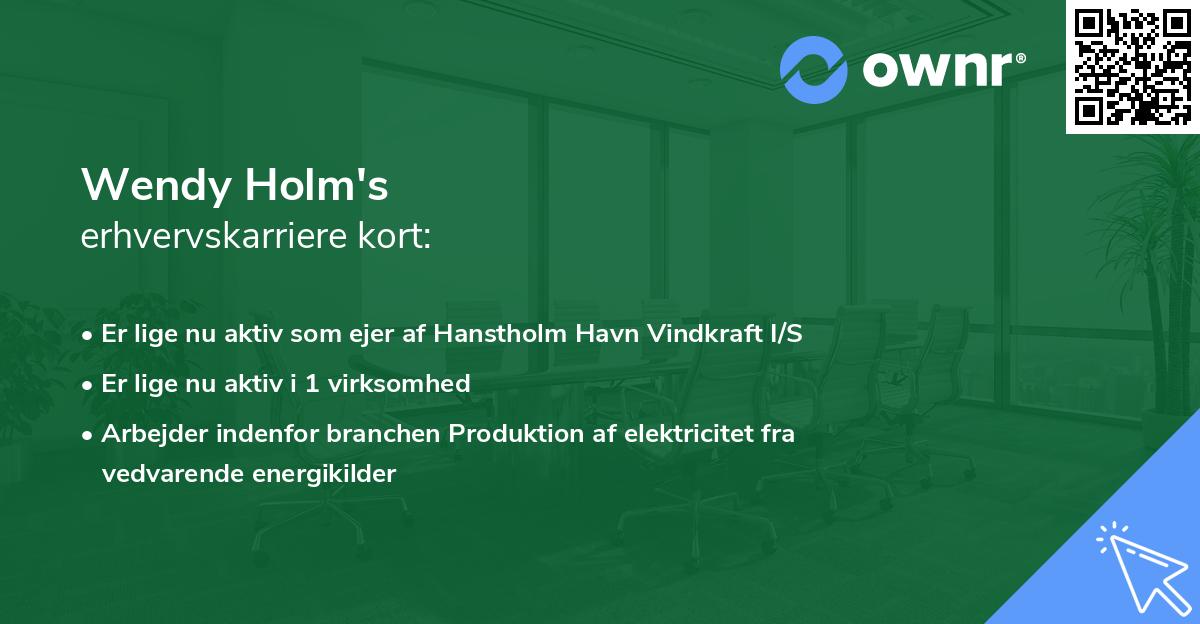 Wendy Holm's erhvervskarriere kort