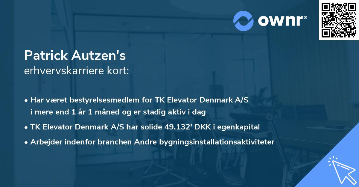 Patrick Autzen's erhvervskarriere kort
