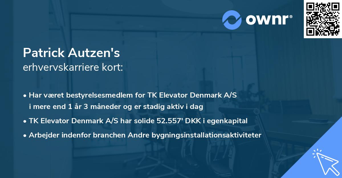 Patrick Autzen's erhvervskarriere kort
