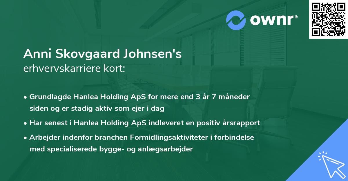 Anni Skovgaard Johnsen's erhvervskarriere kort