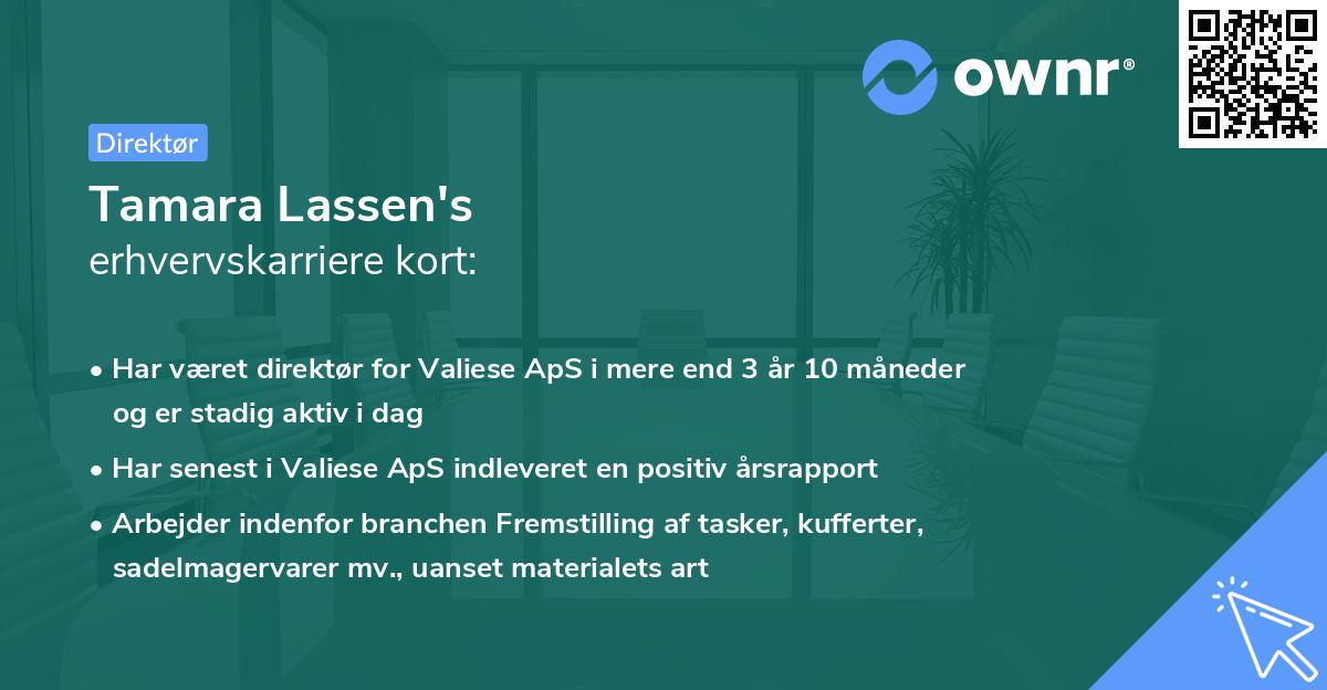 Tamara Lassen's erhvervskarriere kort