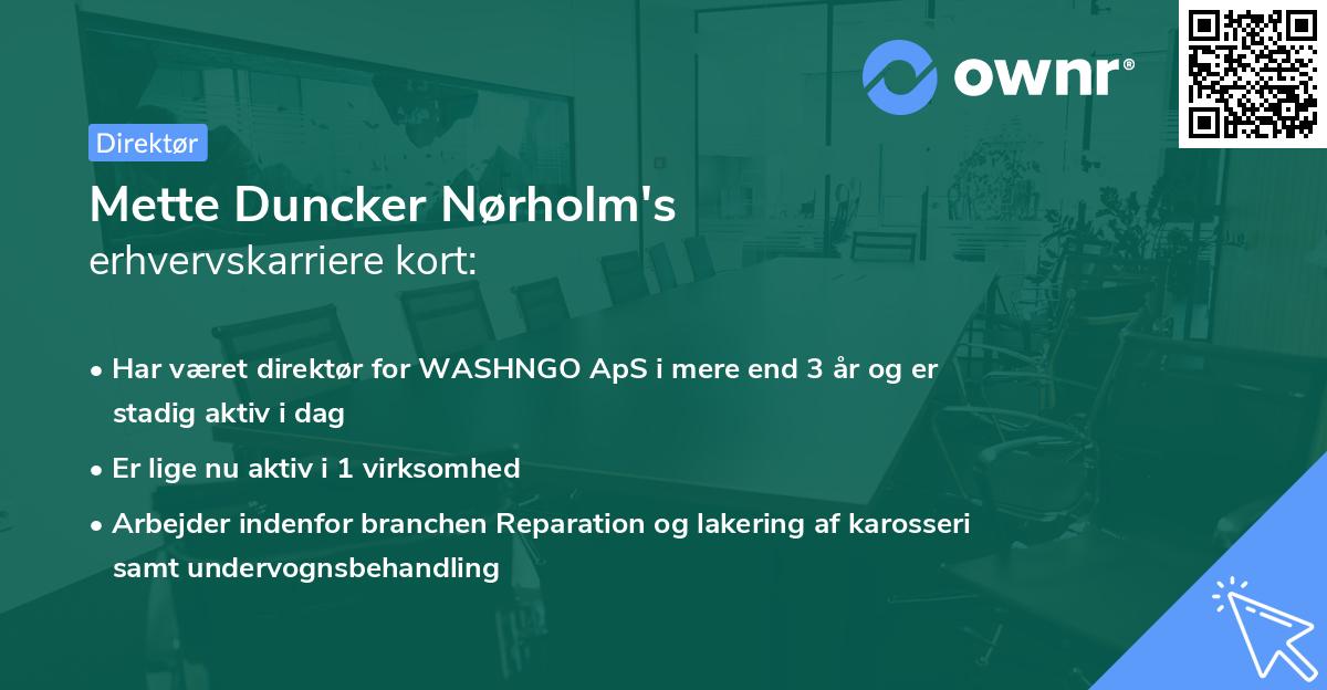 Mette Duncker Nørholm's erhvervskarriere kort