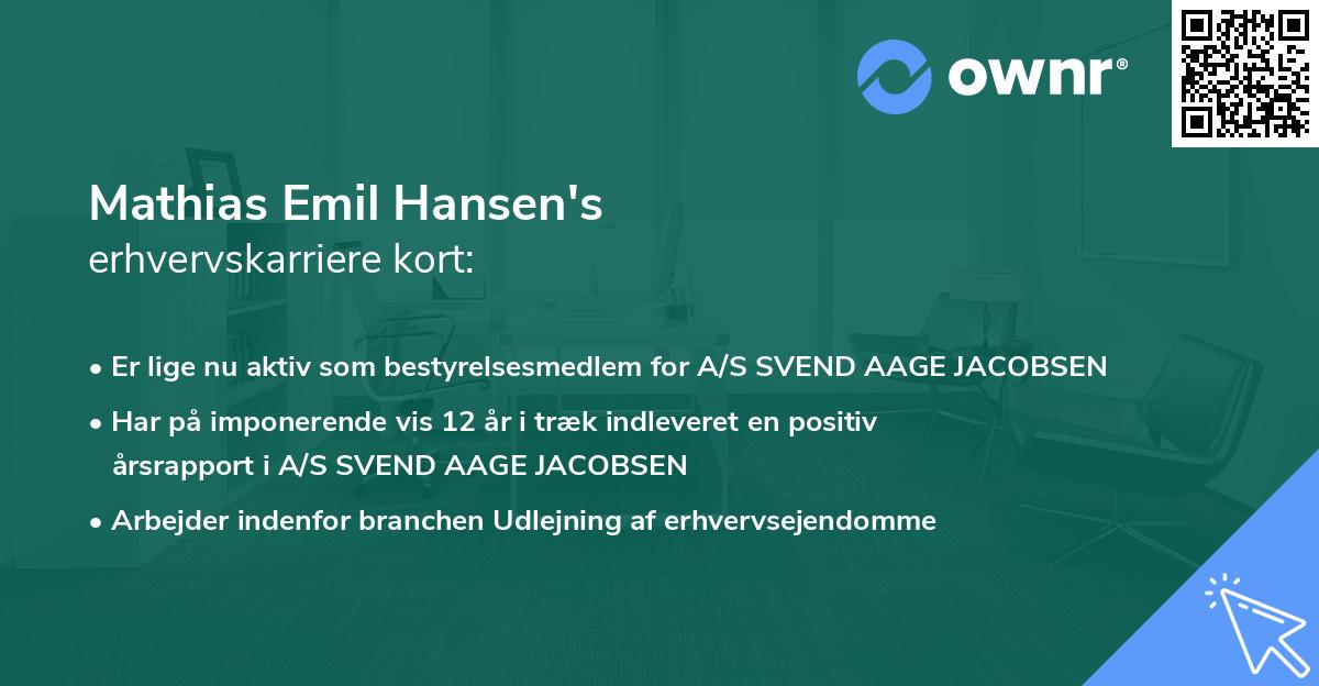 Mathias Emil Hansen's erhvervskarriere kort