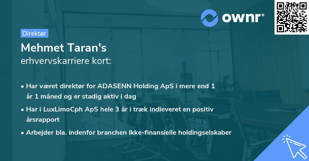 Mehmet Taran's erhvervskarriere kort