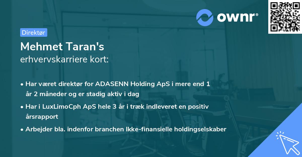 Mehmet Taran's erhvervskarriere kort