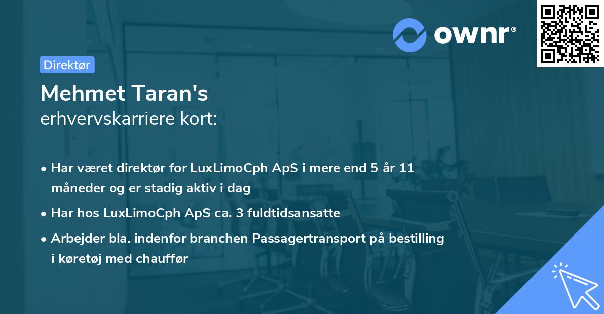 Mehmet Taran's erhvervskarriere kort