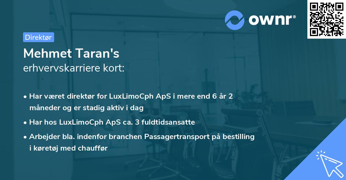 Mehmet Taran's erhvervskarriere kort