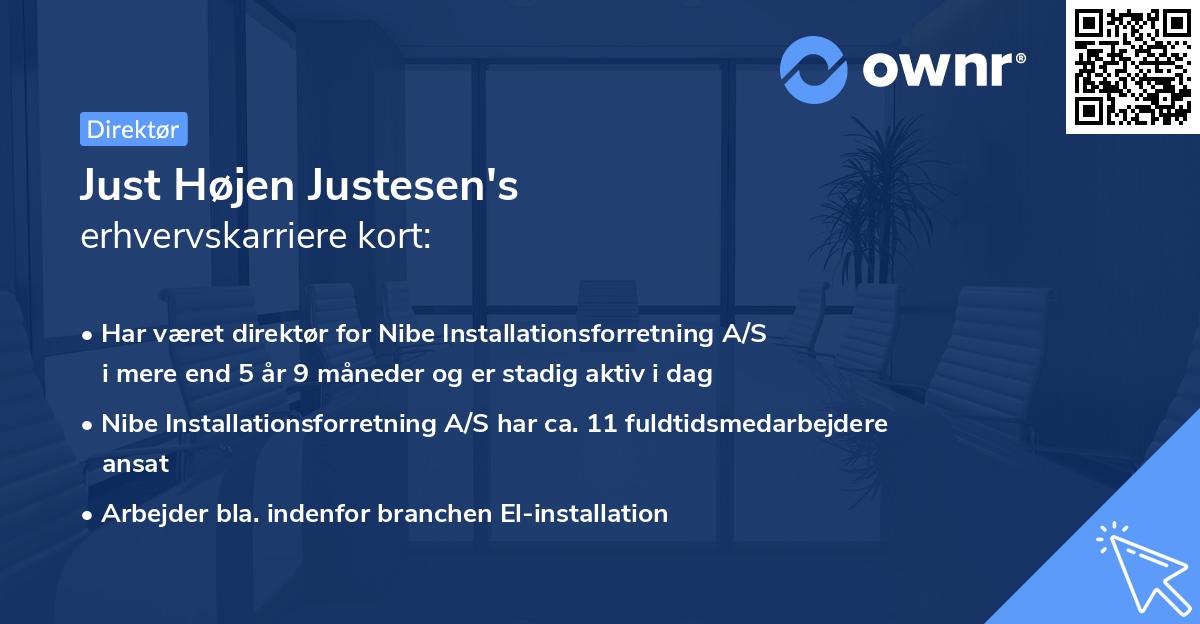Just Højen Justesen's erhvervskarriere kort