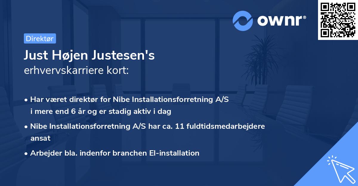 Just Højen Justesen's erhvervskarriere kort