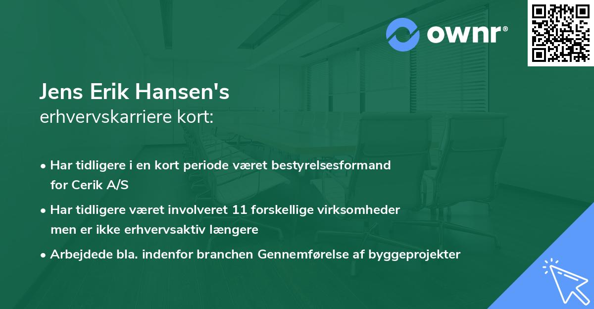 Jens Erik Hansen's erhvervskarriere kort