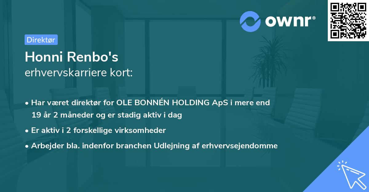 Honni Renbo's erhvervskarriere kort