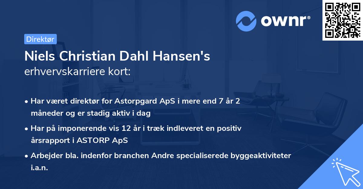 Niels Christian Dahl Hansen's erhvervskarriere kort