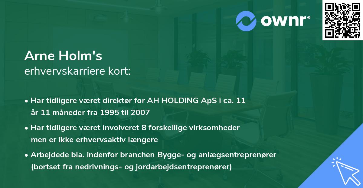 Arne Holm's erhvervskarriere kort
