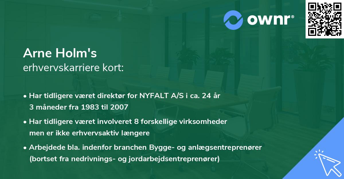 Arne Holm's erhvervskarriere kort