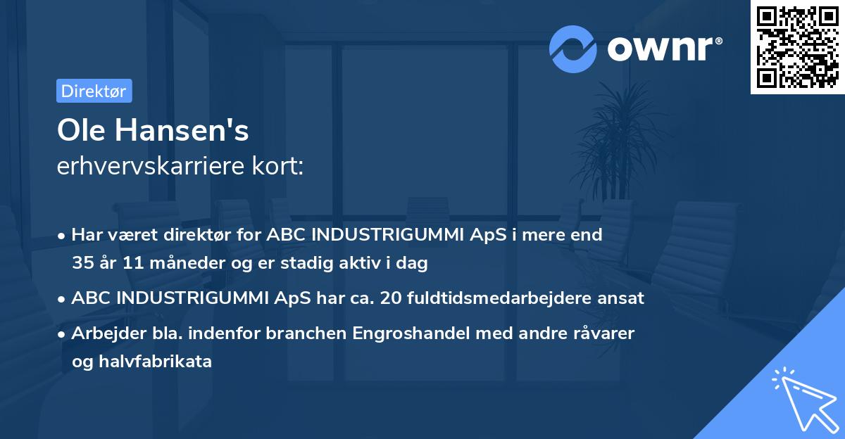 Ole Hansen's erhvervskarriere kort