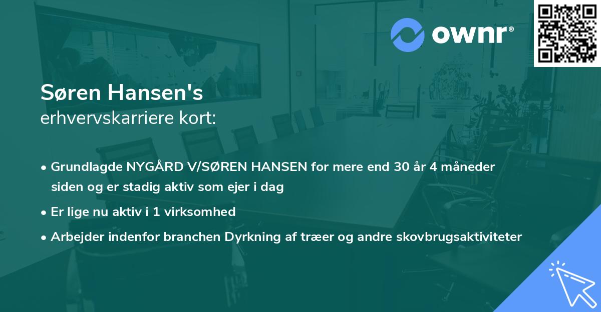 Søren Hansen's erhvervskarriere kort