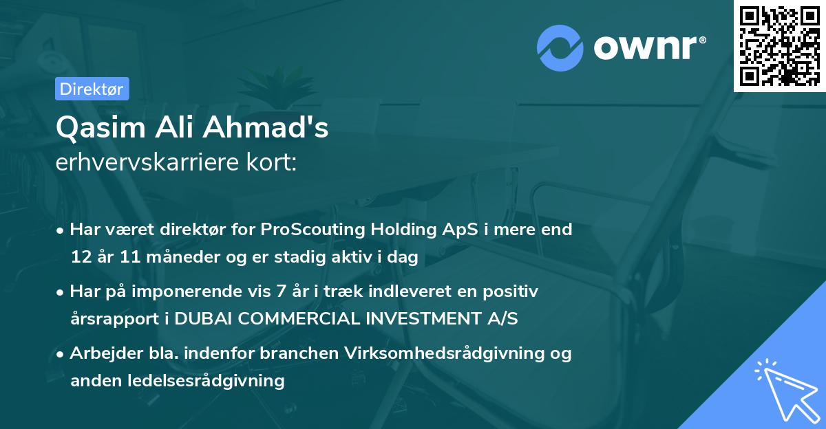 Qasim Ali Ahmad's erhvervskarriere kort
