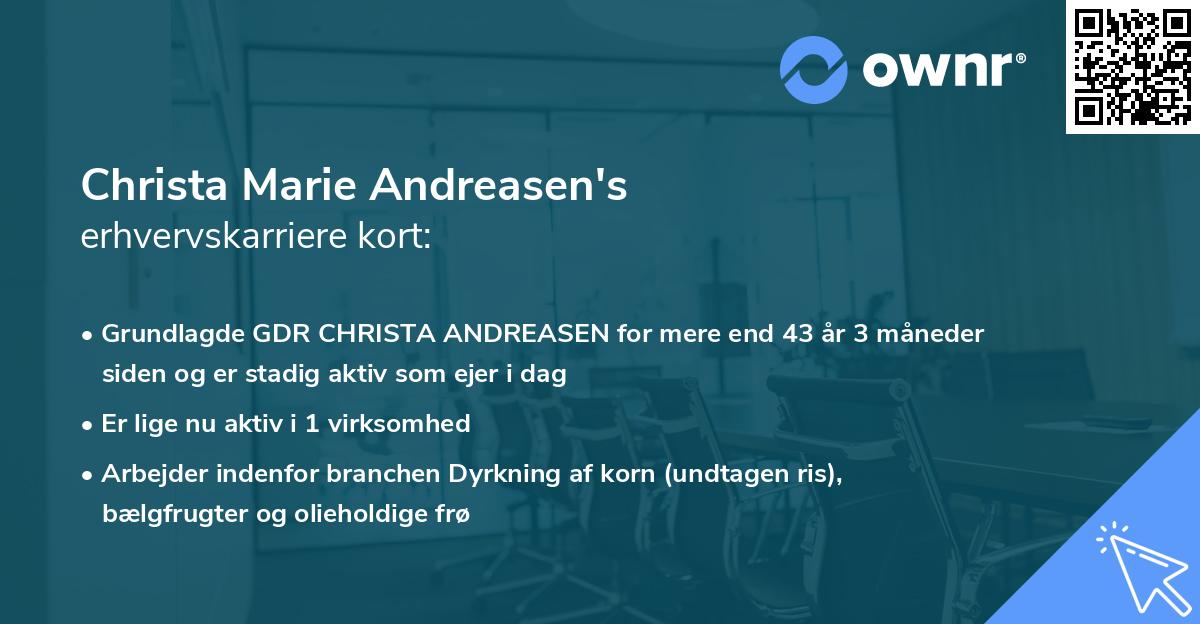 Christa Marie Andreasen's erhvervskarriere kort