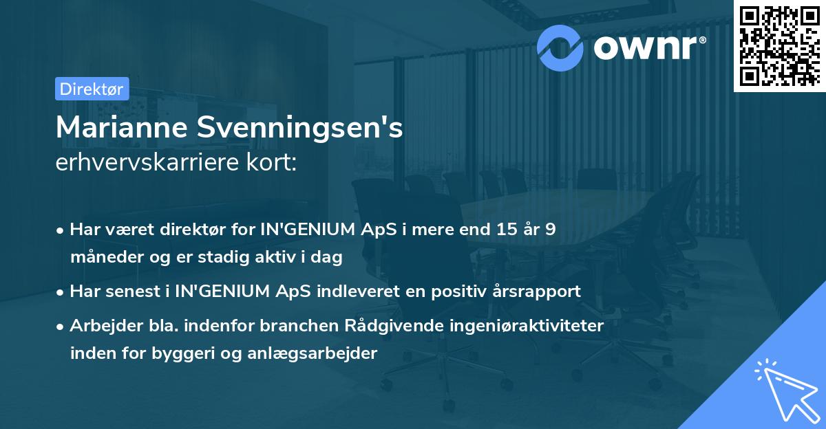 Marianne Svenningsen's erhvervskarriere kort