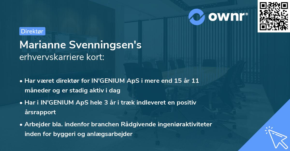 Marianne Svenningsen's erhvervskarriere kort