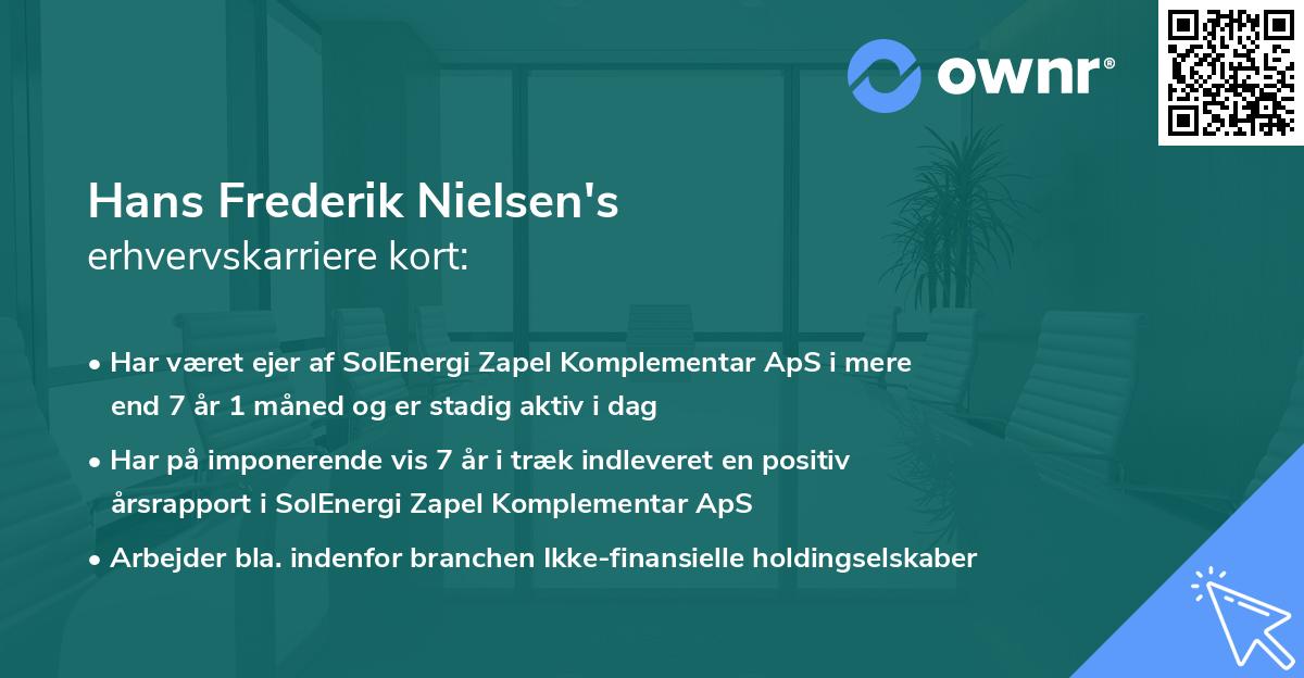 Hans Frederik Nielsen's erhvervskarriere kort
