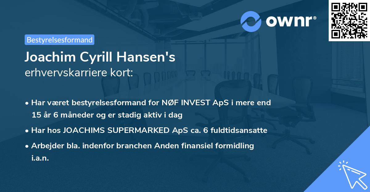Joachim Cyrill Hansen's erhvervskarriere kort