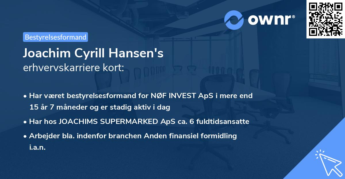 Joachim Cyrill Hansen's erhvervskarriere kort