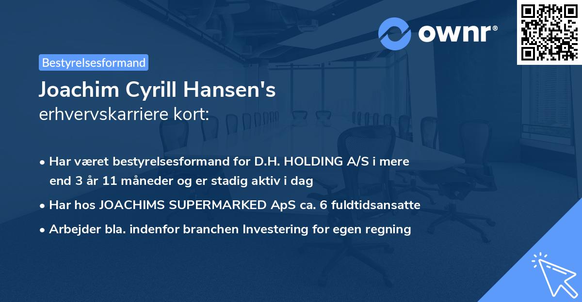 Joachim Cyrill Hansen's erhvervskarriere kort