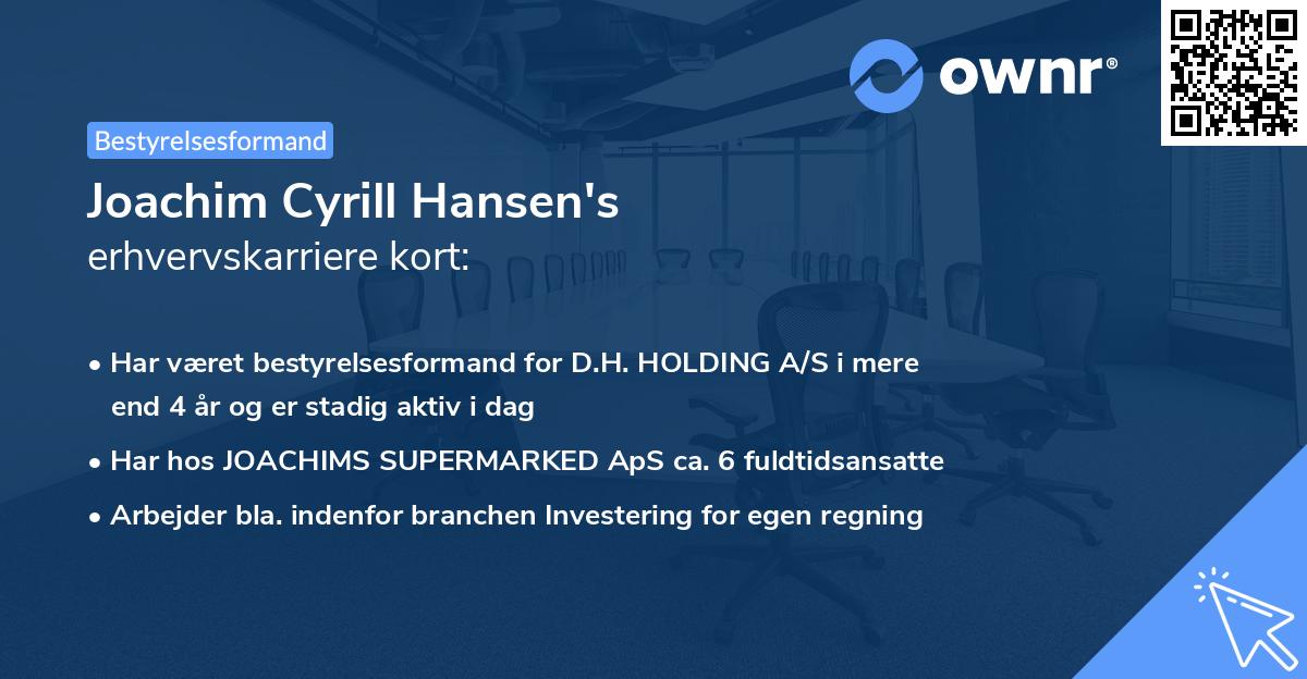 Joachim Cyrill Hansen's erhvervskarriere kort