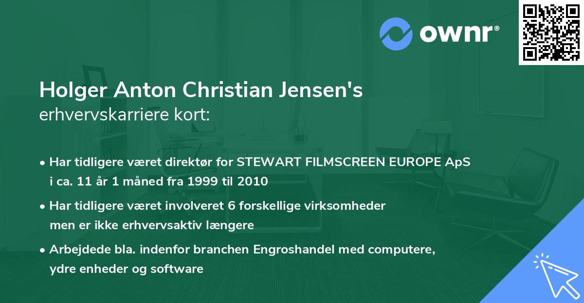 Holger Anton Christian Jensen's erhvervskarriere kort