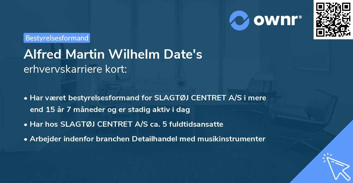 Alfred Martin Wilhelm Date's erhvervskarriere kort