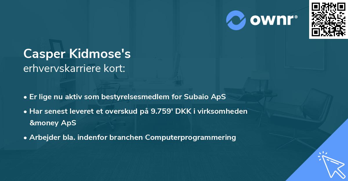 Casper Kidmose's erhvervskarriere kort
