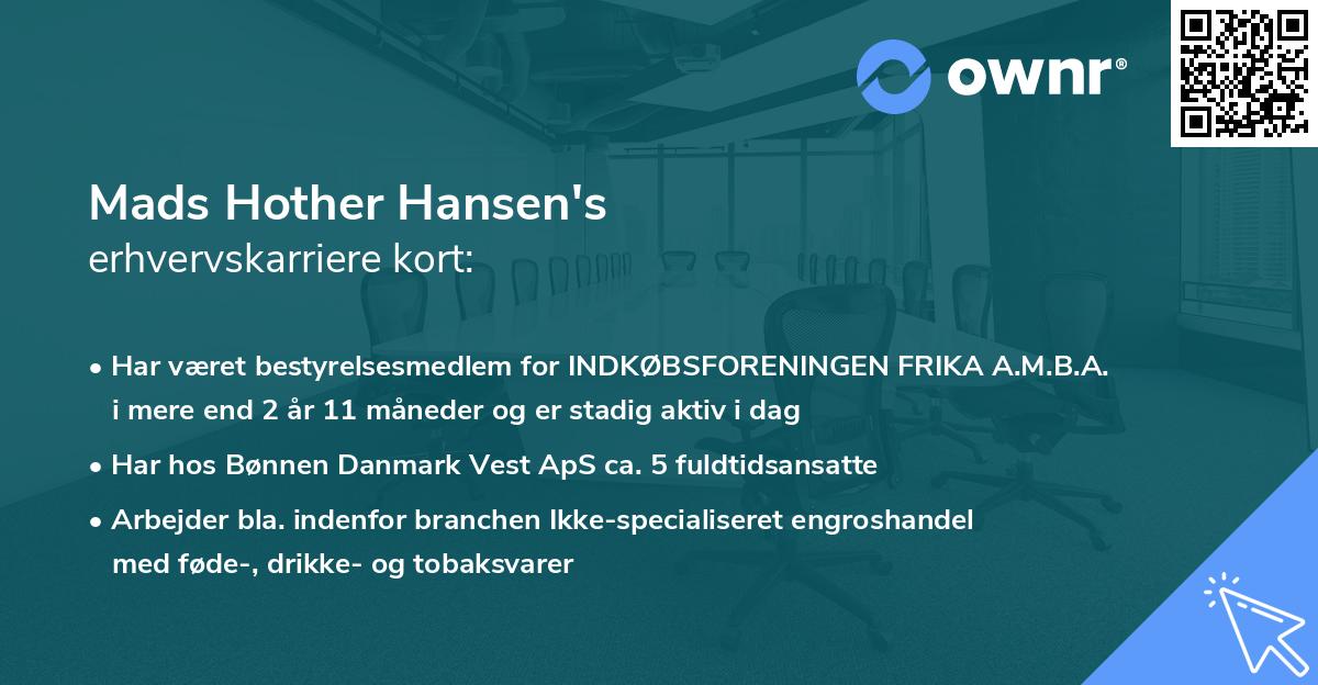 Mads Hother Hansen's erhvervskarriere kort