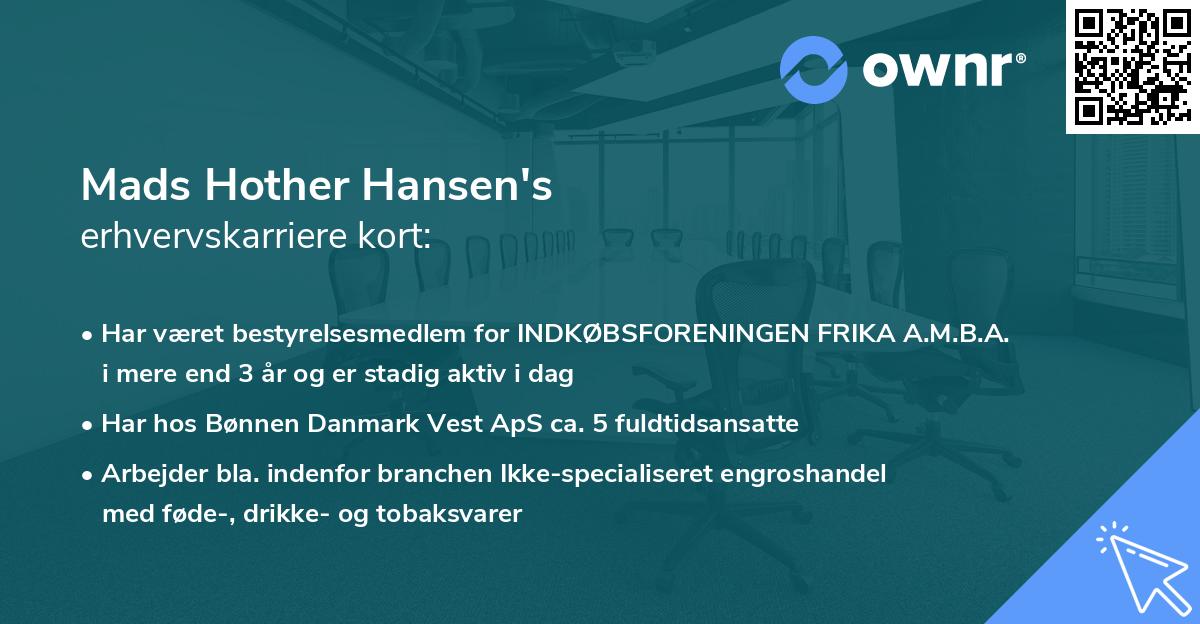 Mads Hother Hansen's erhvervskarriere kort