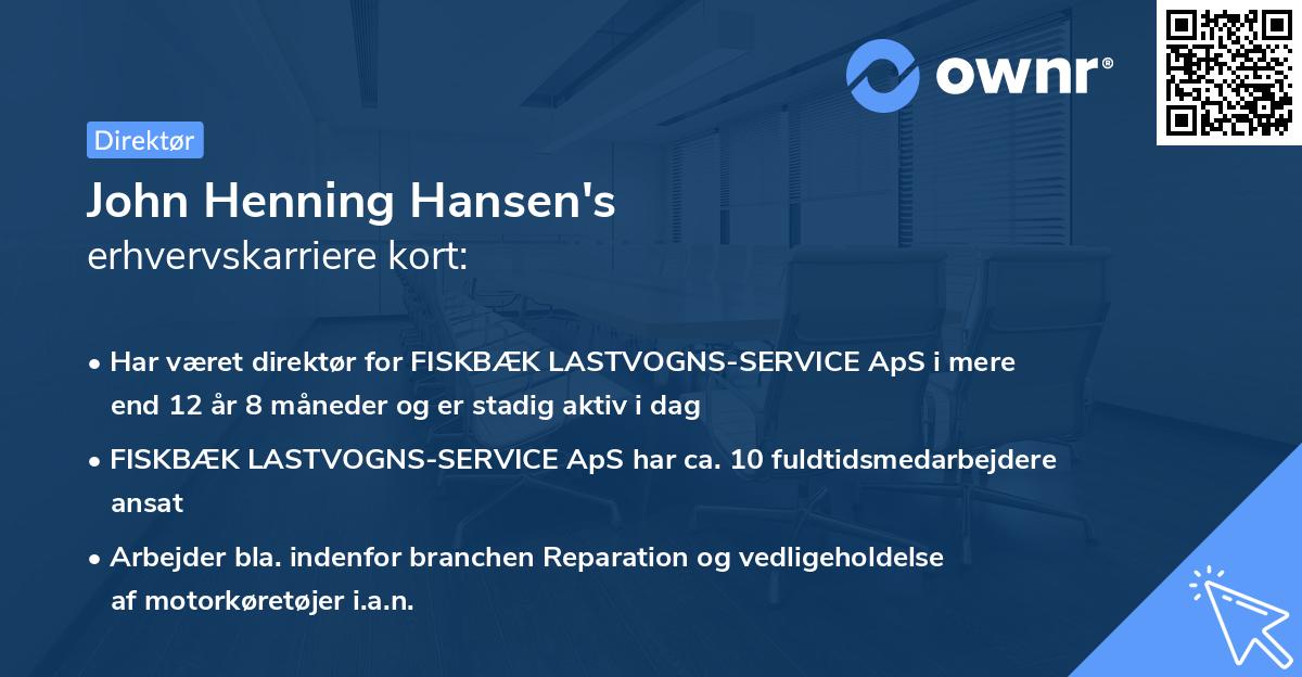 John Henning Hansen's erhvervskarriere kort