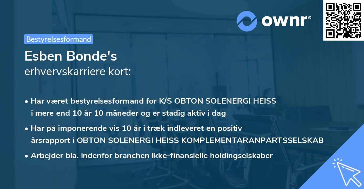 Esben Bonde's erhvervskarriere kort