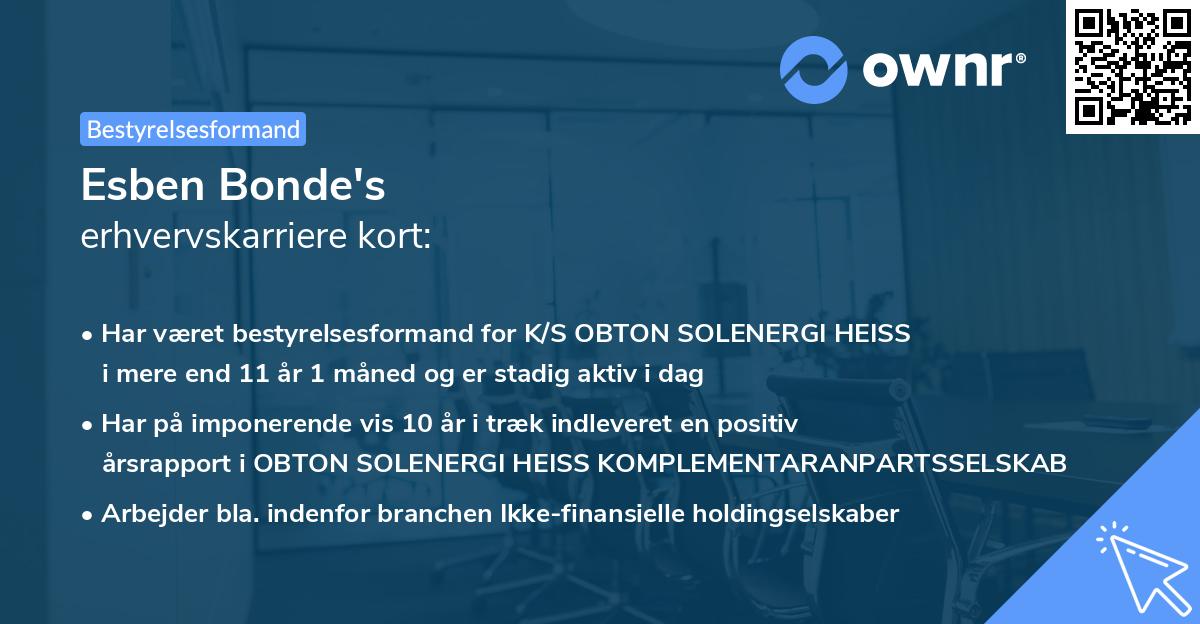 Esben Bonde's erhvervskarriere kort