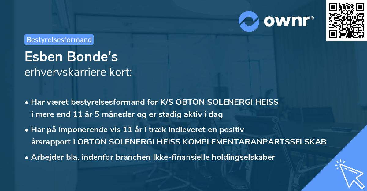 Esben Bonde's erhvervskarriere kort