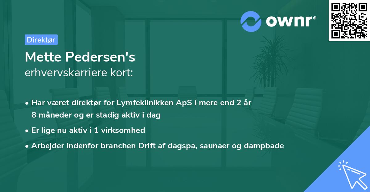 Mette Pedersen's erhvervskarriere kort