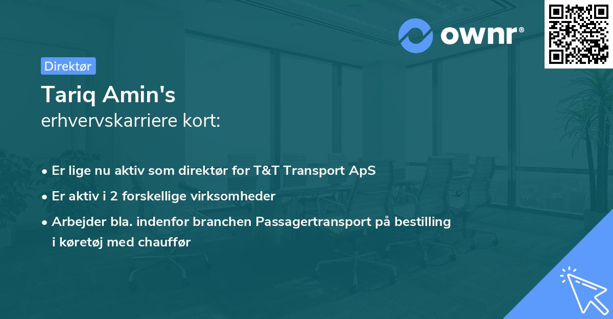 Tariq Amin's erhvervskarriere kort